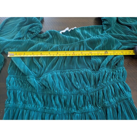 ASTR The Label Ziva Top Plisse Peasant Blouse Hunter Green Renaissance Large - Picture 8 of 9